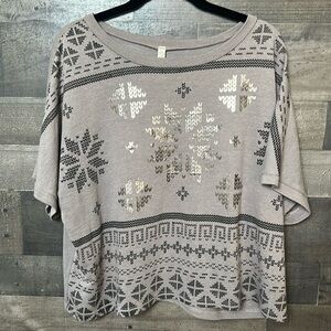 Cute Tan With Silver Short Sleeve Ginger G Blouse